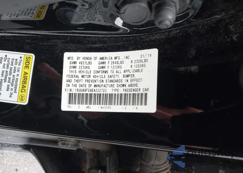 2014 Acura Tl 3.7 из США, поврежденный, VIN 19UUA9F58EA002720